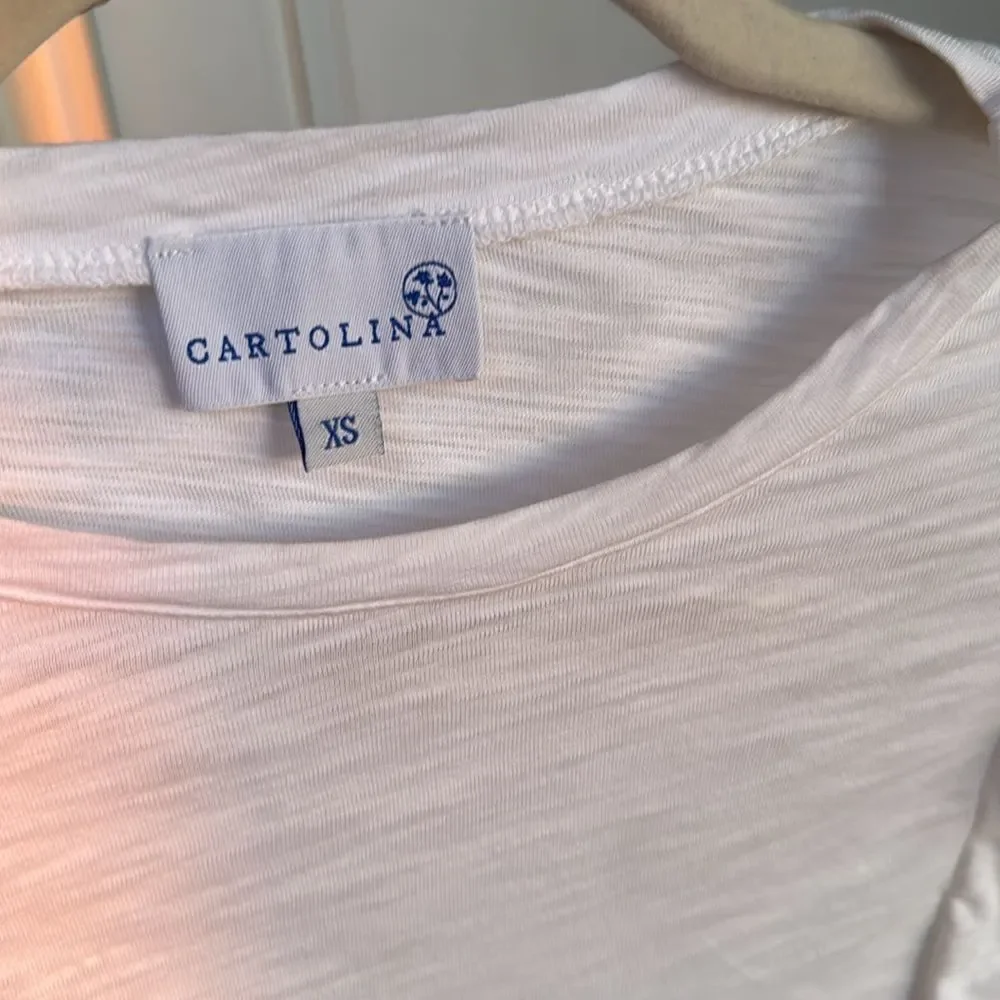 100% Ringspun Cotton Ruffle Cap Sleeve Shirt By Cartolina - Picture 4 of 6